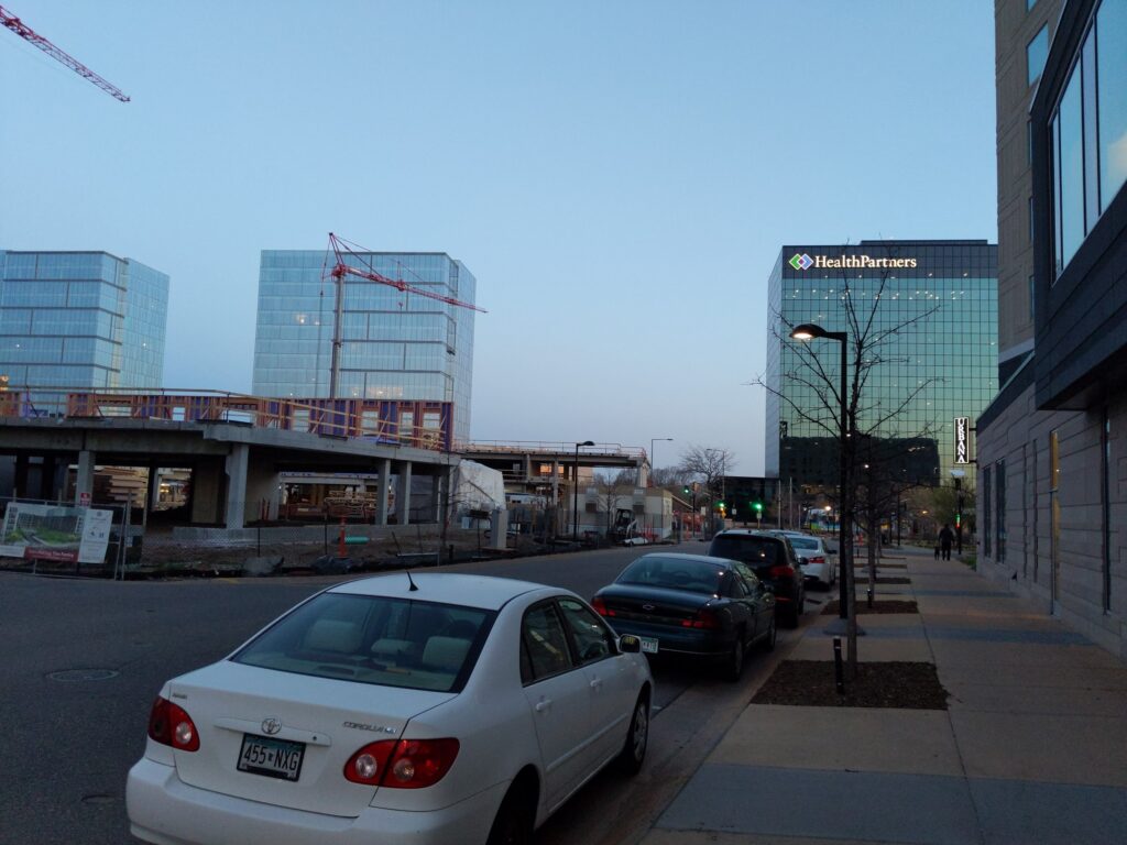 A private street in the Bloomington Central Station redevelopment area